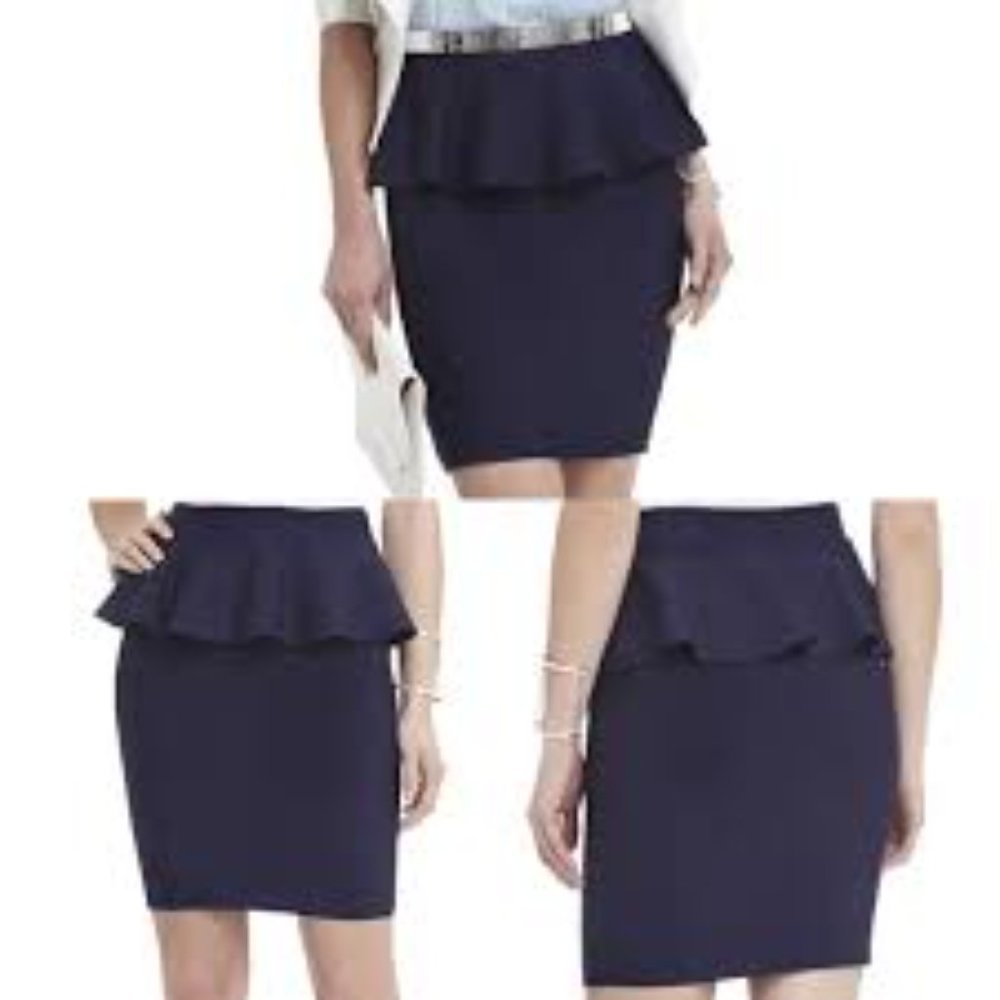 BCBGMaxazria Malisa Peplum Navy Blue Skirt